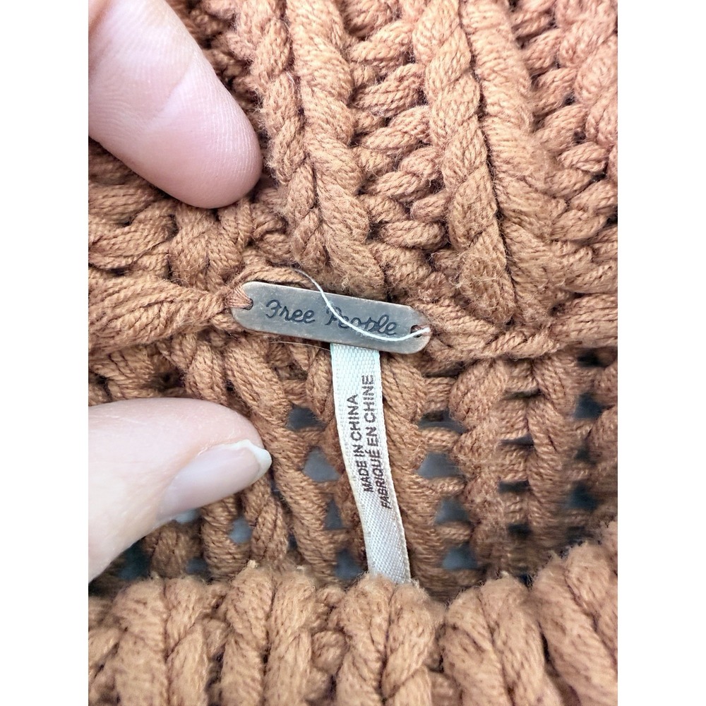 Free People Chunky Knit Mock Neck Sweater‎ Rust Orange Slouchy Boxy Boho M - Picture 13 of 16